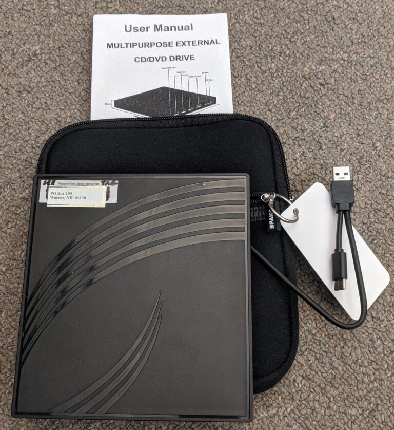 Image of a small black DVD or CD player and carry case.