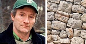 Headshot of Kevin Gardner beside a photo of a stone wall.