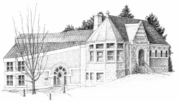 Sketch of the historical brick and granite Pillsbury Free Library building